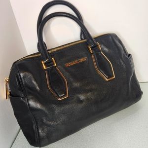 Michael Kors Vanessa pristine black leather handbag with gold tone hardware